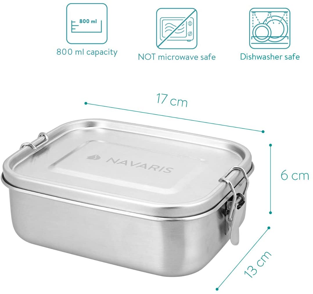 Navaris Μεταλλικό Δοχείο Αποθήκευσης Φαγητού με Διαιρέτη - Silver - 50788.02