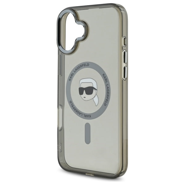 Karl Lagerfeld iPhone 16 - IML Metal Karl Head - MagSafe Σκληρή Θήκη με Πλαίσιο Σιλικόνης - Black - KLHMP16SHLSKIK