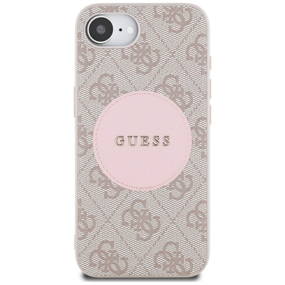Guess iPhone 16e - 4G Circle Classic Logo - MagSafe Θήκη με Επένδυση Συνθετικού Δέρματος - Pink - GUHMPSE4P4PGRSGP