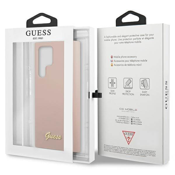 Guess Samsung Galaxy S23 Ultra Silicone Script Metal Logo Θήκη Σιλικόνης - Pink - GUHCS23LLSLMGPP