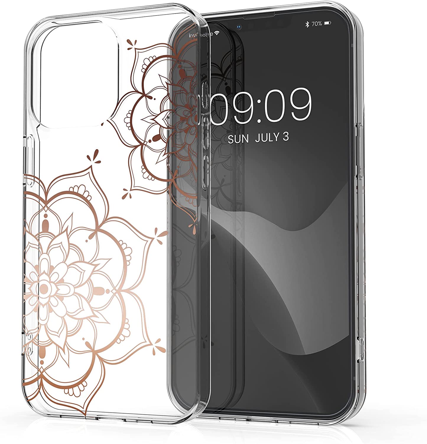 KW iPhone 13 Pro Θήκη Σιλικόνης TPU Design Flowers Twins - Διάφανη / Rose Gold - 57144.03