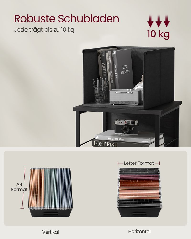 Vasagle Τροχήλατη Βάση Εκτυπωτή / Αρχειοθήκη με 3 Συρτάρια με Χωρητικότητα Εγγράφων A4 - 37.5 x 38.5 x 98.5 cm - Black / Ink Black - OFC058B56