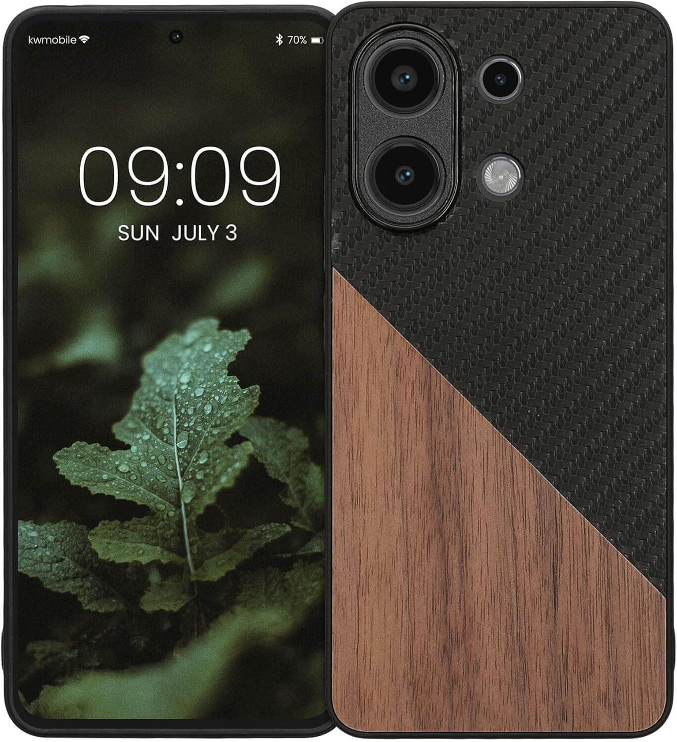 KW Xiaomi Redmi Note 13 4G Θήκη από Φυσικό Ξύλο και Carbon - Black / Dark Brown