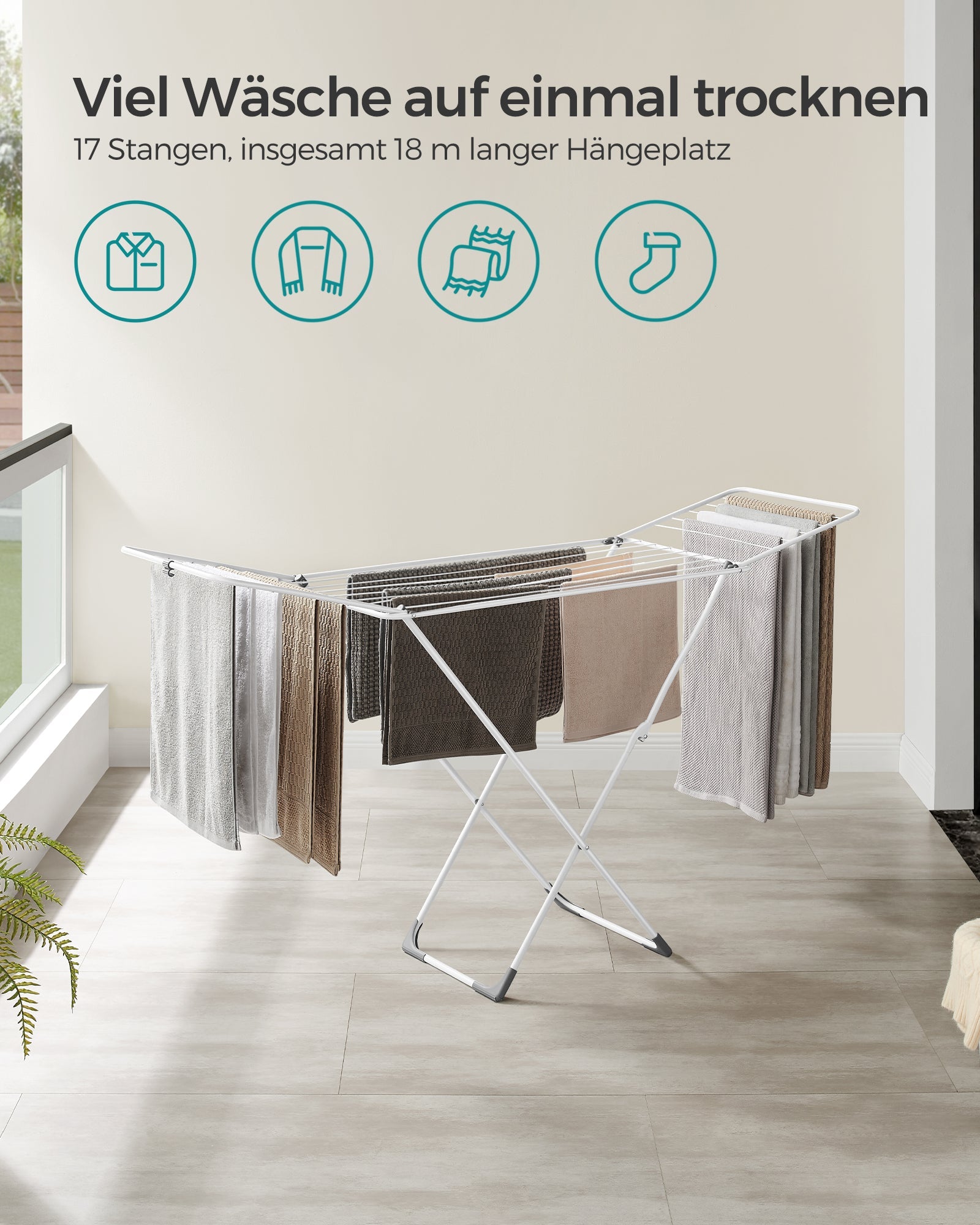 Songmics Απλώστρα Ρούχων - 50 x 182 x 102.5 cm - White - LLR540W01V1