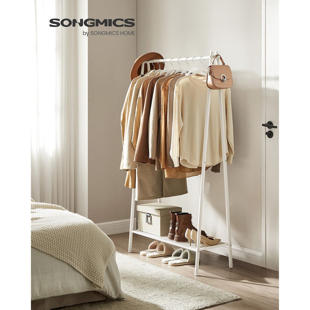Songmics Επιδαπέδια Μεταλλική Ράγα Ρούχων με 1 Ράφι - White - HSR023W01