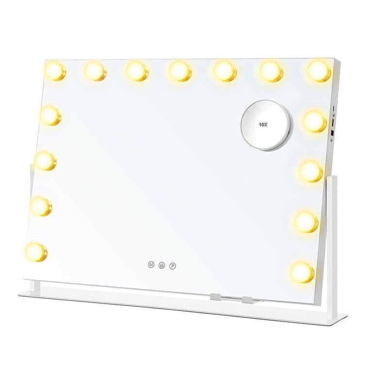 Songmics Επιτραπέζιος Καθρέφτης Μακιγιάζ με Φωτισμό LED και Κουμπιά Αφής - Matte White - LWM001W02
