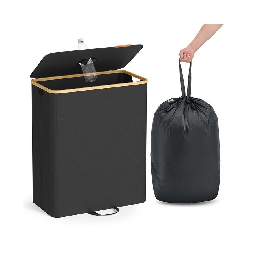 Songmics Κάδος Ανακύκλωσης για Μπουκάλια - 135L - Ink Black / Natural Beige - RRB513B01