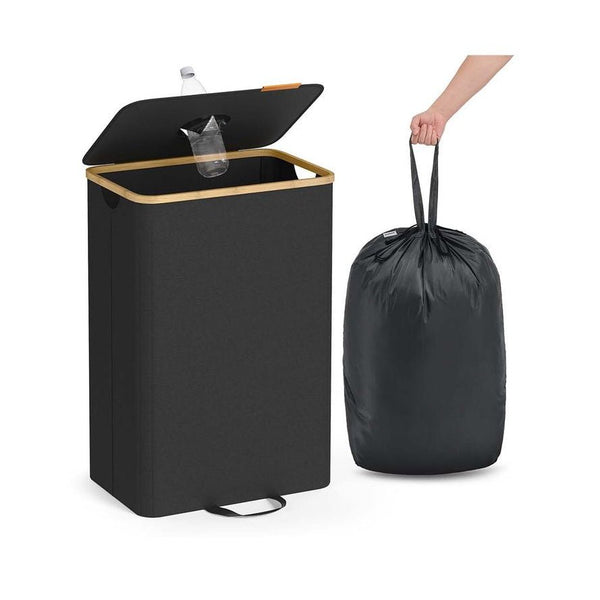 Songmics Κάδος Ανακύκλωσης για Μπουκάλια - 95L - Ink Black / Natural Beige - RRB509B01
