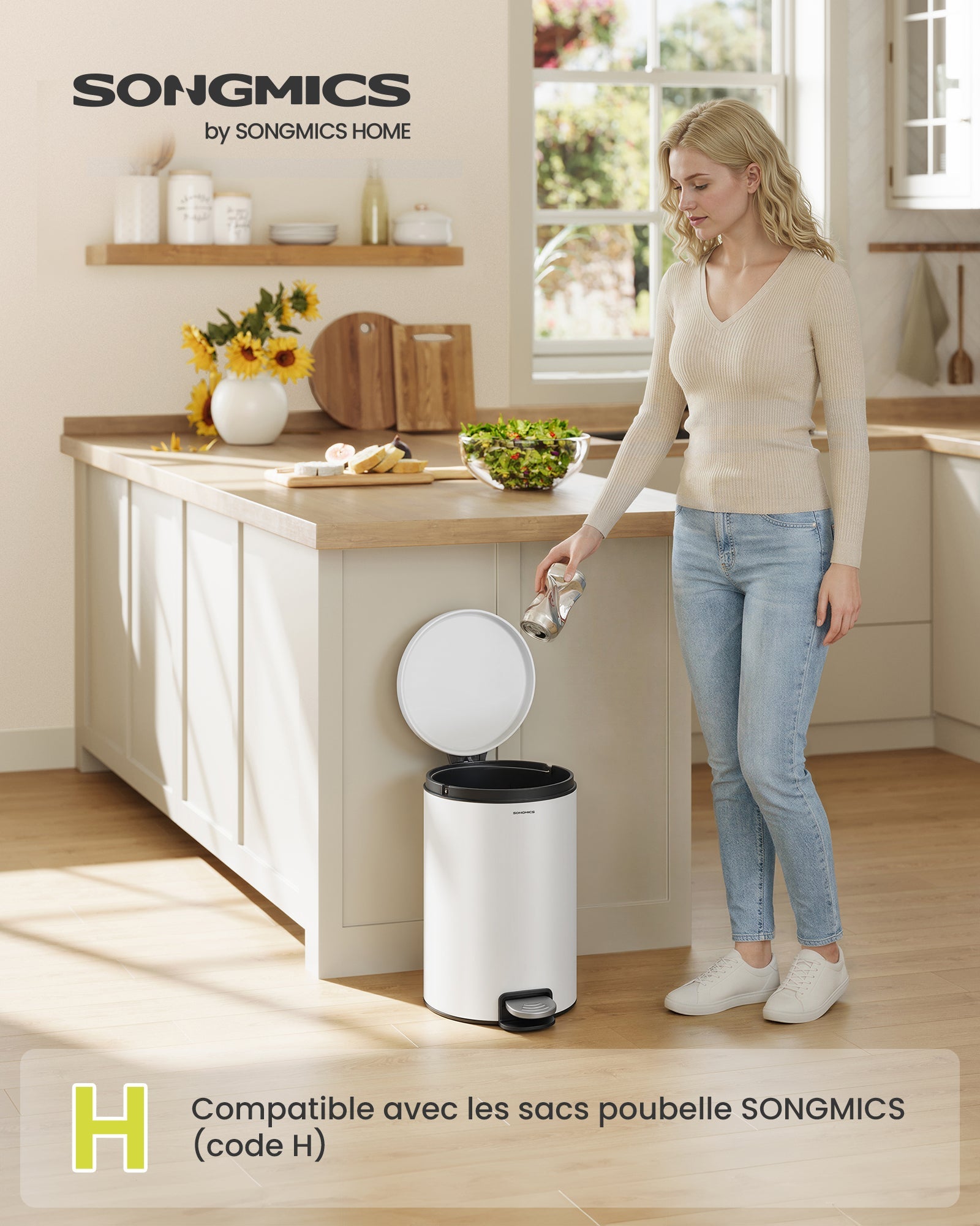 Songmics Κάδος Απορριμμάτων - 20L - Cloud White - LTB021WZ01