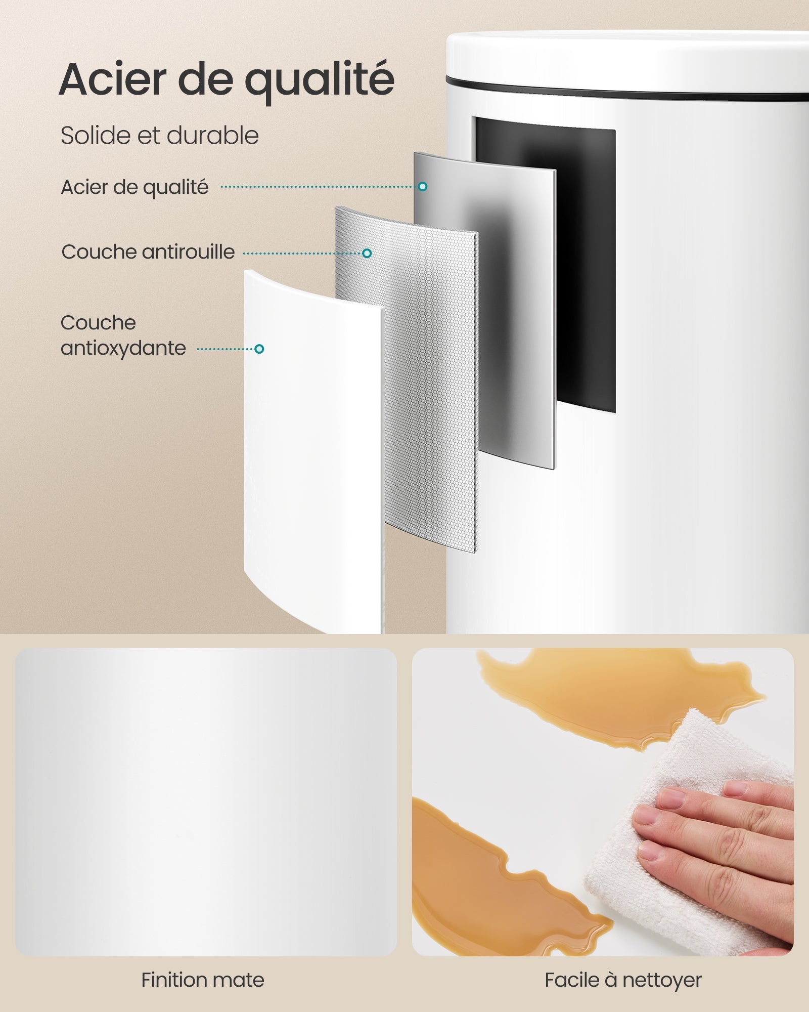 Songmics Κάδος Απορριμμάτων - 20L - Cloud White - LTB021WZ01