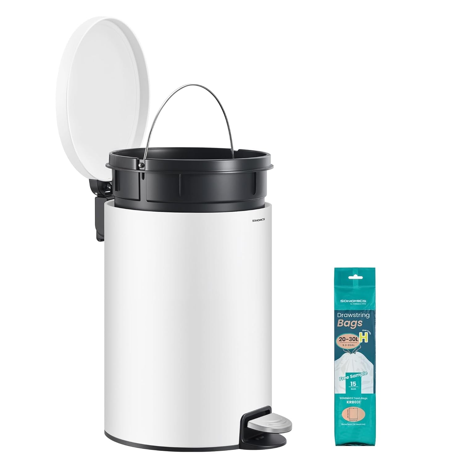 Songmics Κάδος Απορριμμάτων - 20L - Cloud White - LTB021WZ01