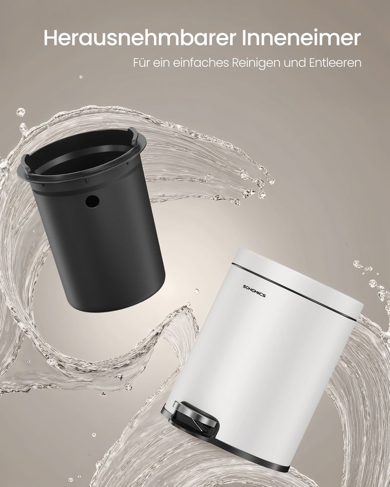 Songmics Κάδος Απορριμμάτων για το Μπάνιο - 3L - Cloud White - LTB013WZ01