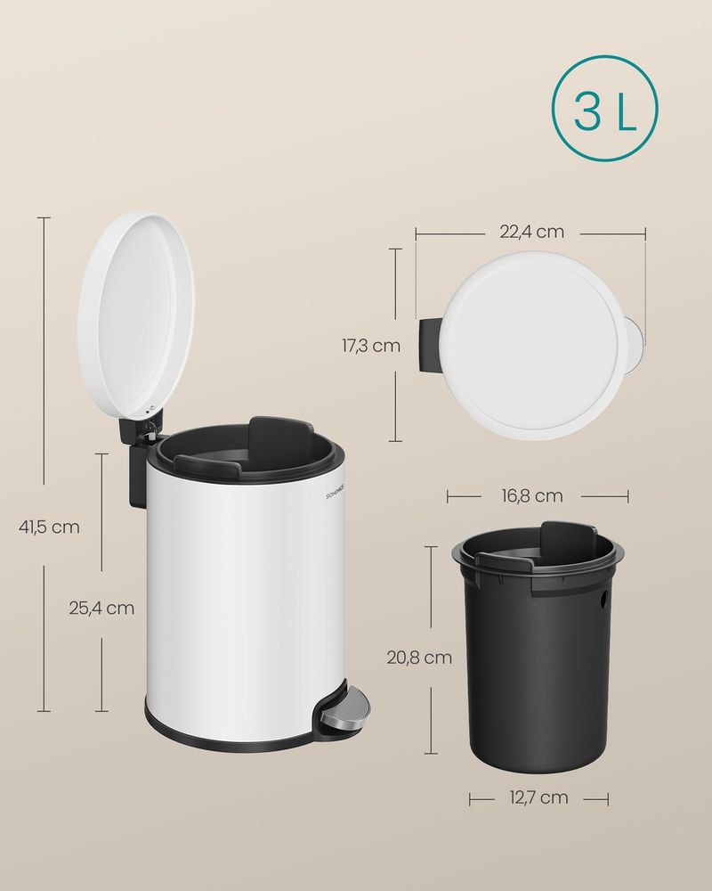 Songmics Κάδος Απορριμμάτων για το Μπάνιο - 3L - Cloud White - LTB013WZ01