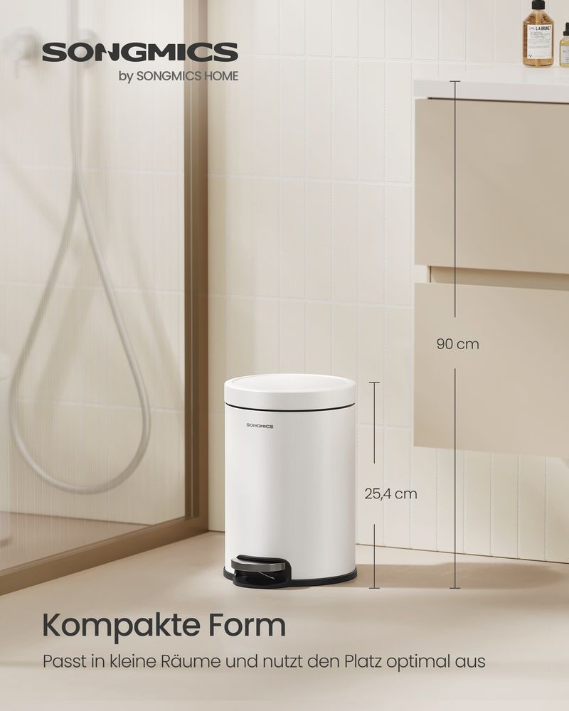 Songmics Κάδος Απορριμμάτων για το Μπάνιο - 3L - Cloud White - LTB013WZ01