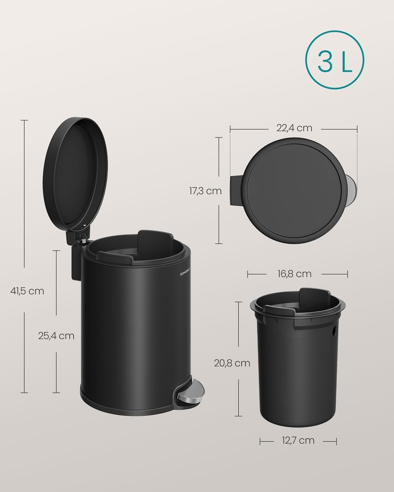 Songmics Κάδος Απορριμμάτων για το Μπάνιο - 3L - Ink Black - LTB013BZ01