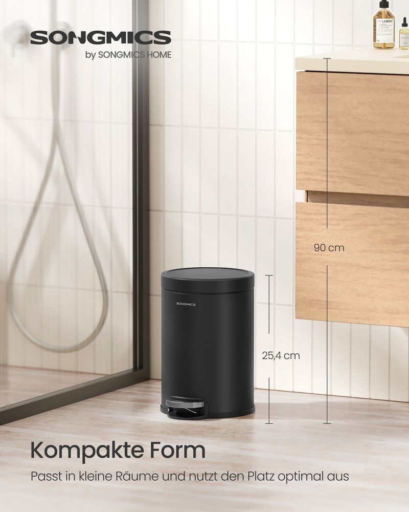 Songmics Κάδος Απορριμμάτων για το Μπάνιο - 3L - Ink Black - LTB013BZ01