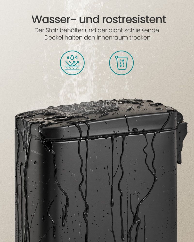 Songmics Κάδος Απορριμμάτων για το Μπάνιο - 5L - Black - LTB560B05