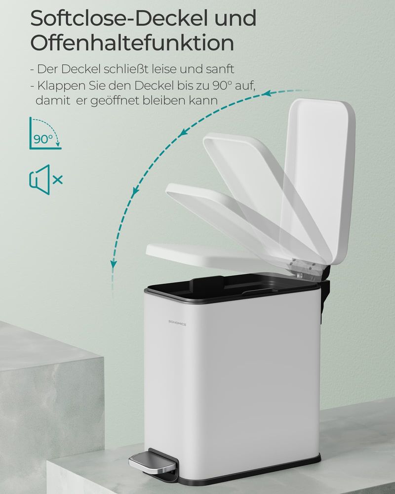 Songmics Κάδος Απορριμμάτων για το Μπάνιο - 5L - White - LTB560W05