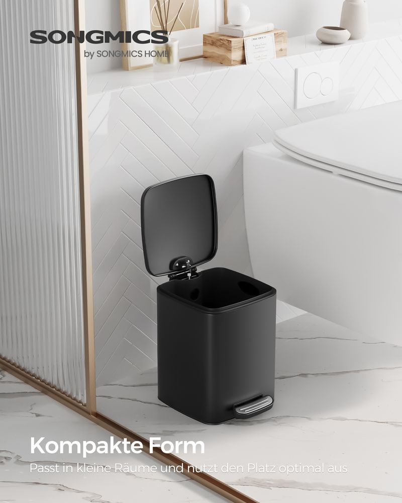 Songmics Κάδος Απορριμμάτων για το Μπάνιο - 6L - Black - LTB590B0602