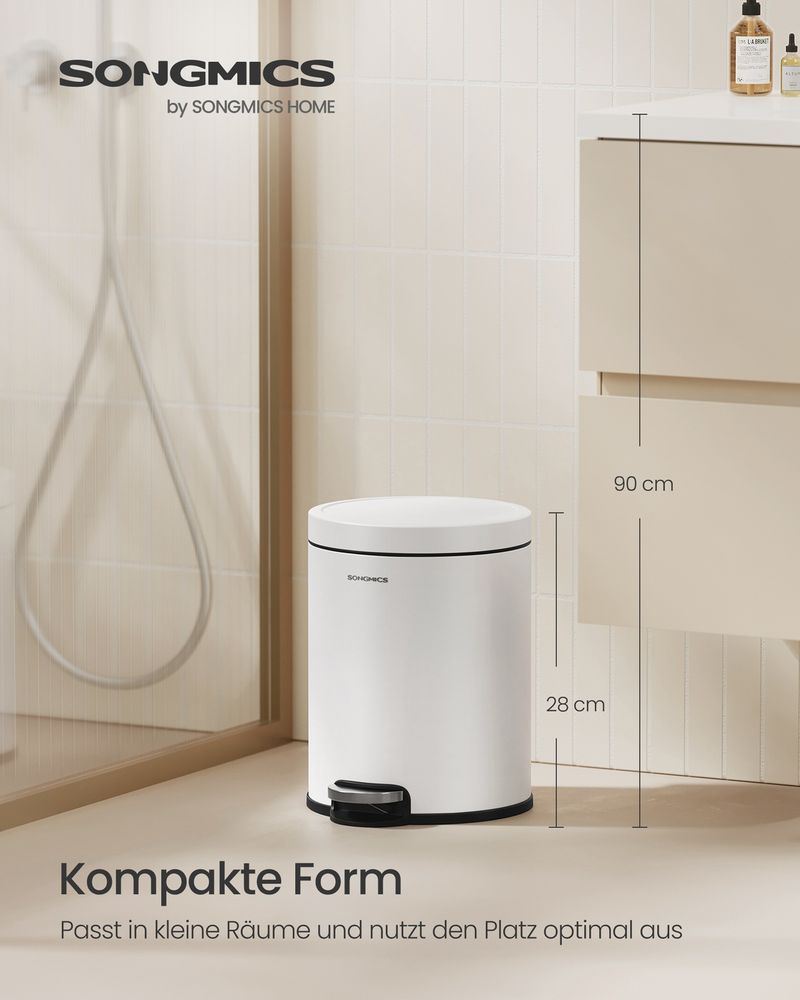 Songmics Κάδος Απορριμμάτων για το Μπάνιο - 6L - Cloud White - LTB016WZ02