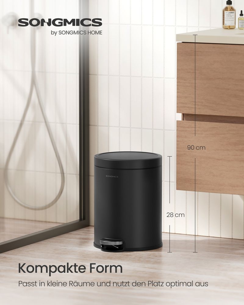 Songmics Κάδος Απορριμμάτων για το Μπάνιο - 6L - Ink Black - LTB016BZ02