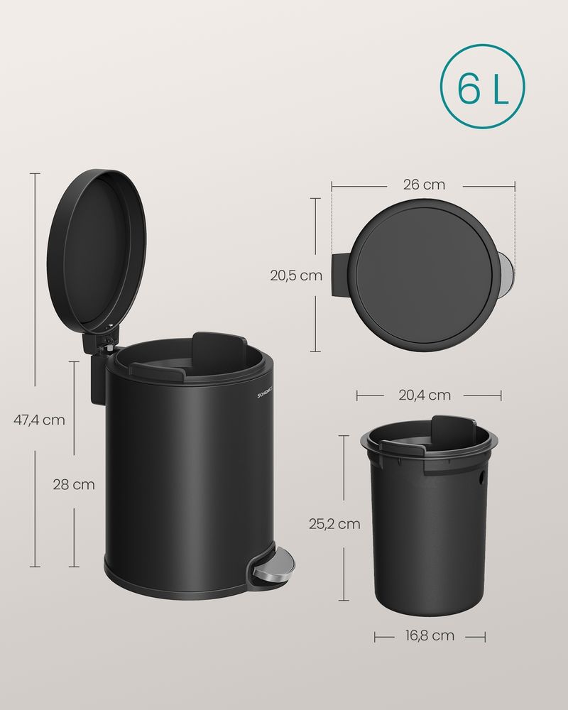 Songmics Κάδος Απορριμμάτων για το Μπάνιο - 6L - Ink Black - LTB016BZ02