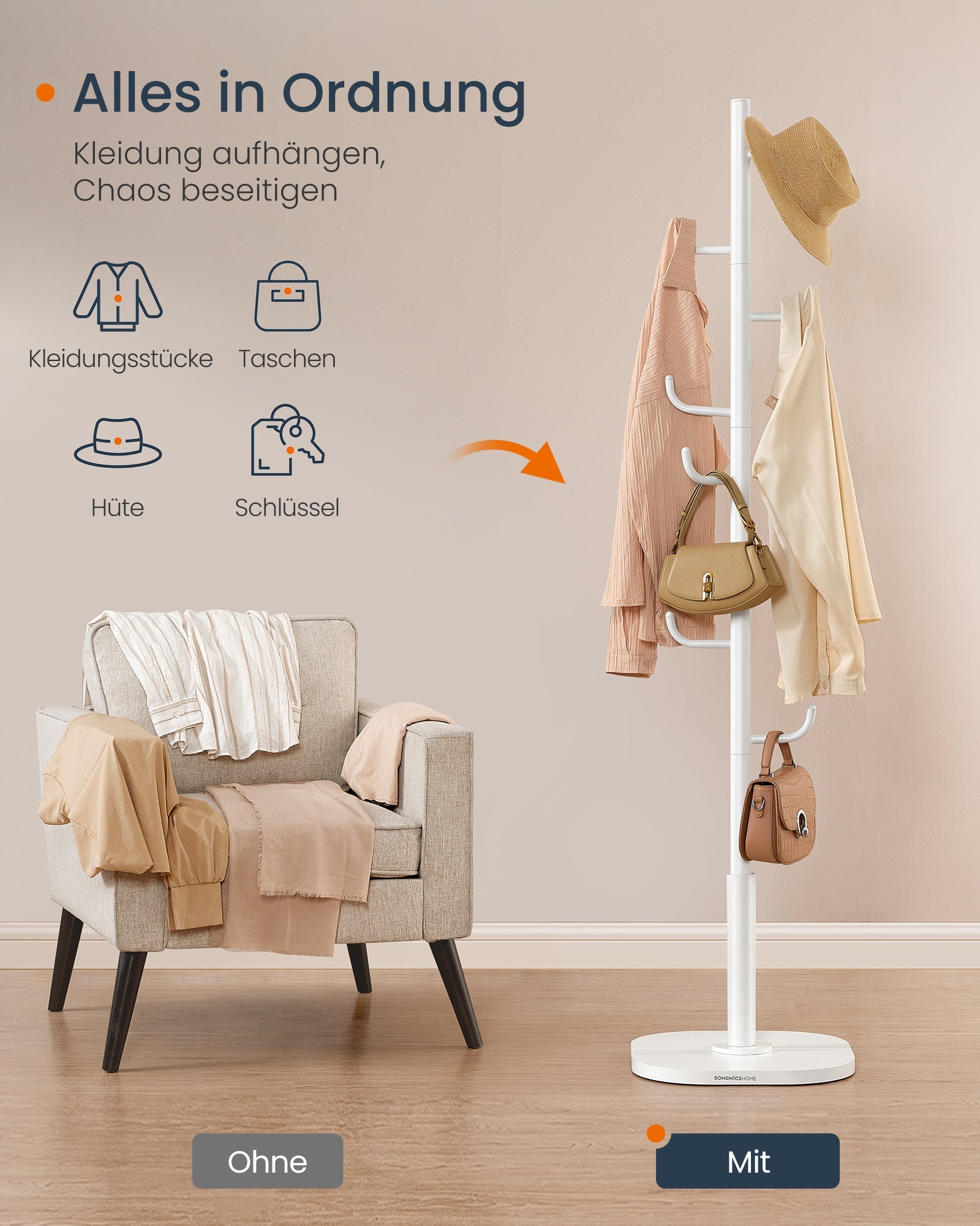 Songmics Καλόγερος Δαπέδου - 40 x 175.3 cm - Cloud White - RCR039WC01