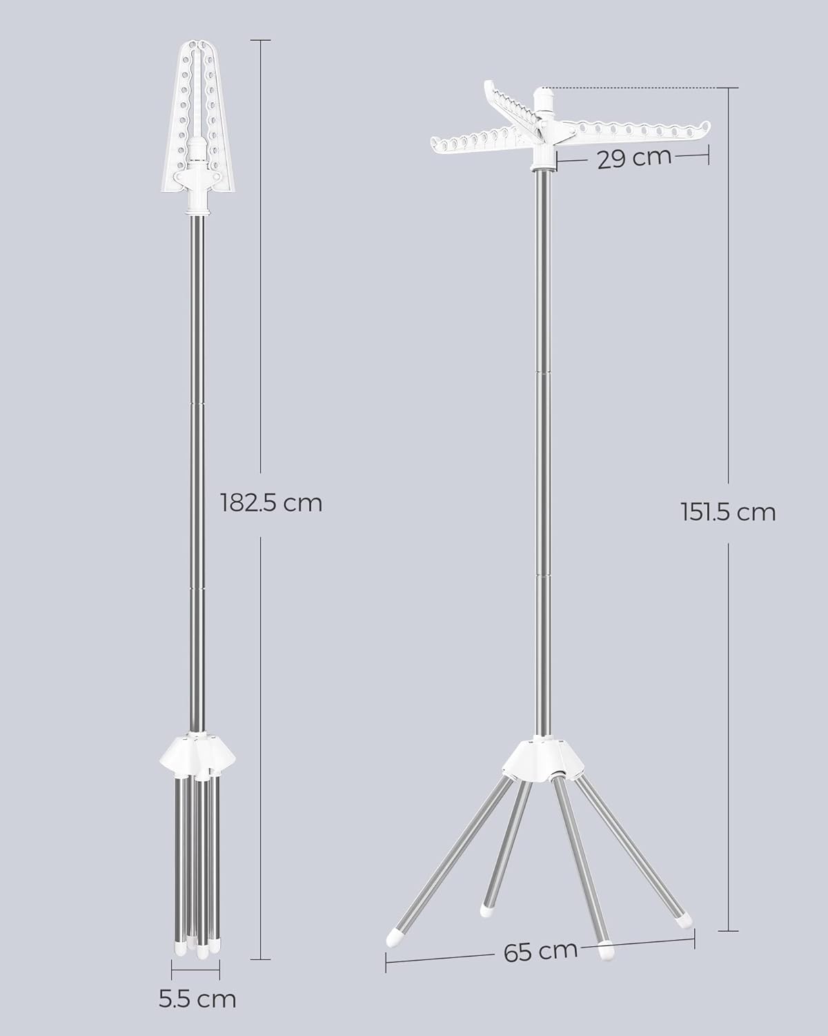 Songmics Κάθετη Απλώστρα Pούχων - 65 x 150 cm - Silver / White - LLR510W01