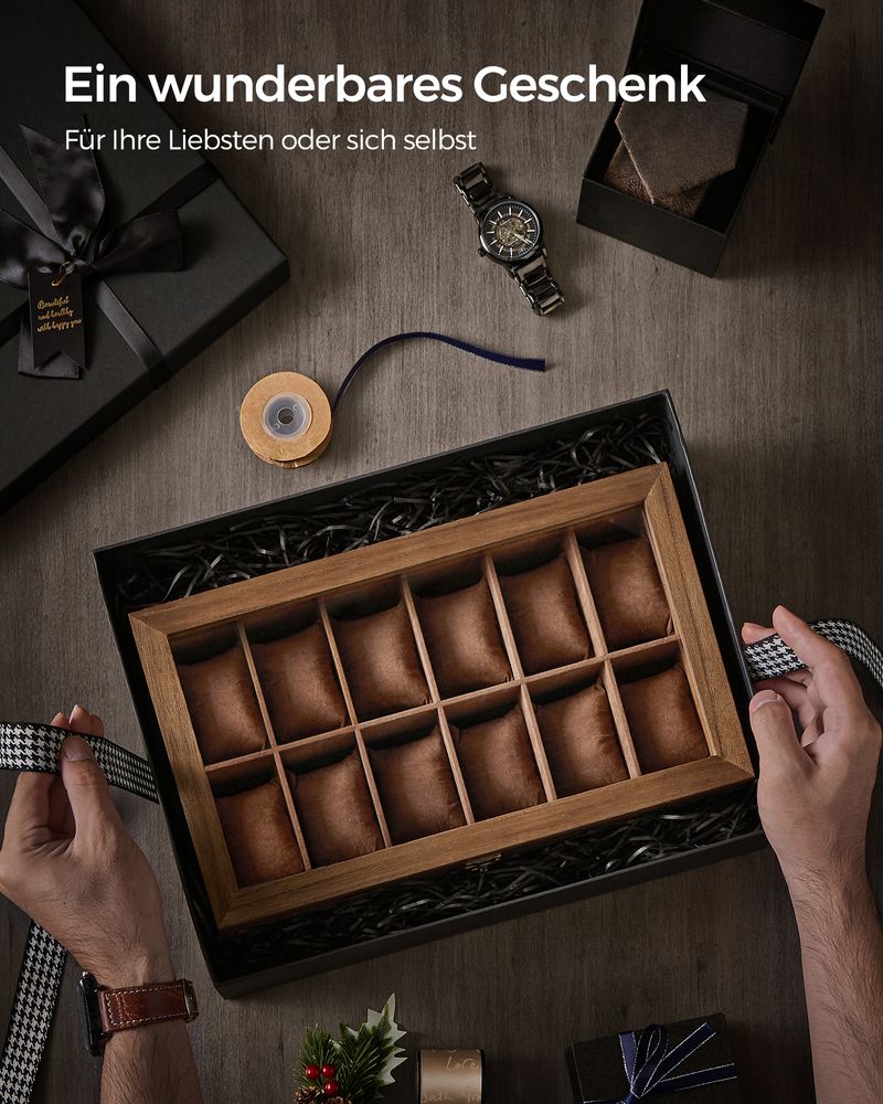 Songmics Κουτί Αποθήκευσης 12 Ρολογιών και Κοσμημάτων - Walnut - JOW012K01