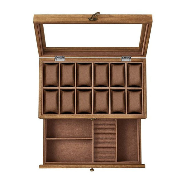 Songmics Κουτί Αποθήκευσης 12 Ρολογιών και Κοσμημάτων - Walnut - JOW012K01