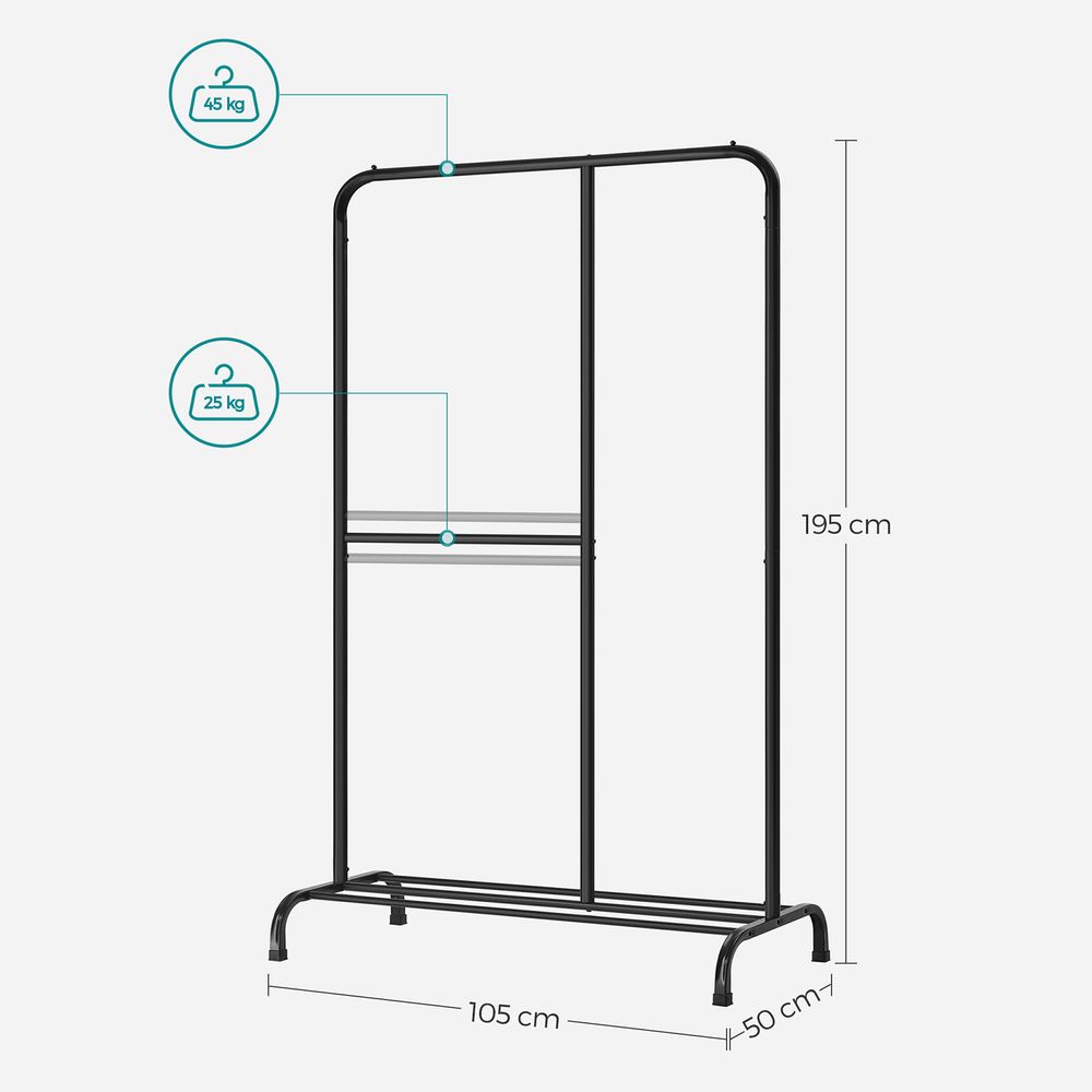 Songmics Κρεμάστρα Δαπέδου - Ράγα Ρούχων - 105 x 50 x 195 cm - Black - HSR103B01