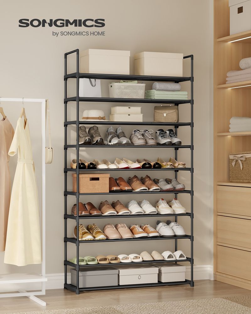 Songmics Μεταλλική Παπουτσοθήκη με 10 Ράφια - 30 x 92 x 174 cm - Black - LSA10BKV2