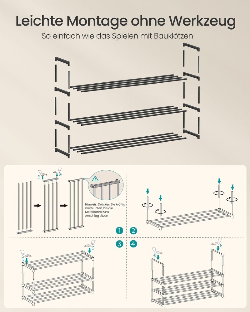 Songmics Μεταλλική Παπουτσοθήκη με 10 Ράφια - 30 x 92 x 174 cm - Black - LSA10BKV2