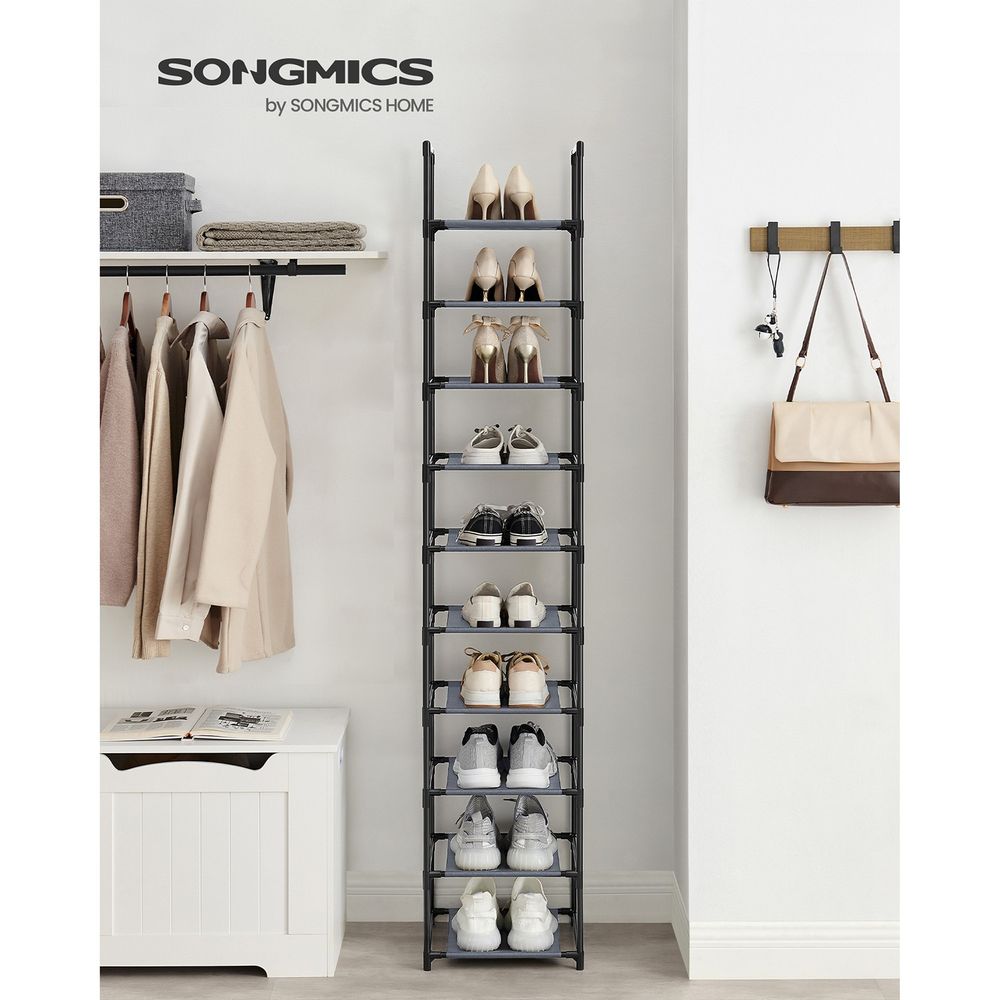 Songmics Μεταλλική Παπουτσοθήκη με 10 Ράφια - 33 x 33 x 173 cm - Grey - LSR110G01