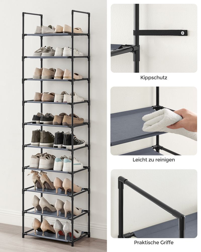 Songmics Μεταλλική Παπουτσοθήκη με 10 Ράφια - Grey - LSH010G01