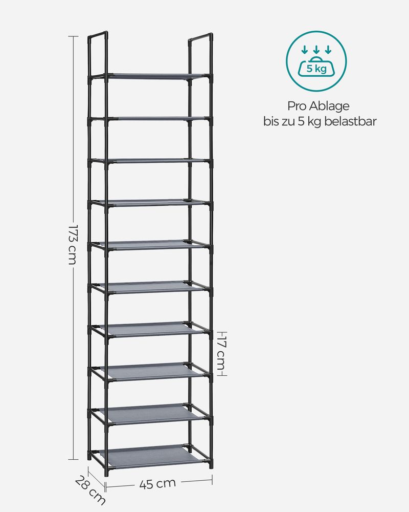 Songmics Μεταλλική Παπουτσοθήκη με 10 Ράφια - Grey - LSH010G01