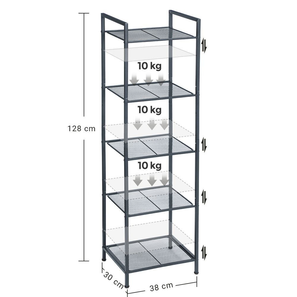 Songmics Μεταλλική Ραφιέρα 5 Επιπέδων - 38 x 30 x 128 cm - Black - BSC35BK