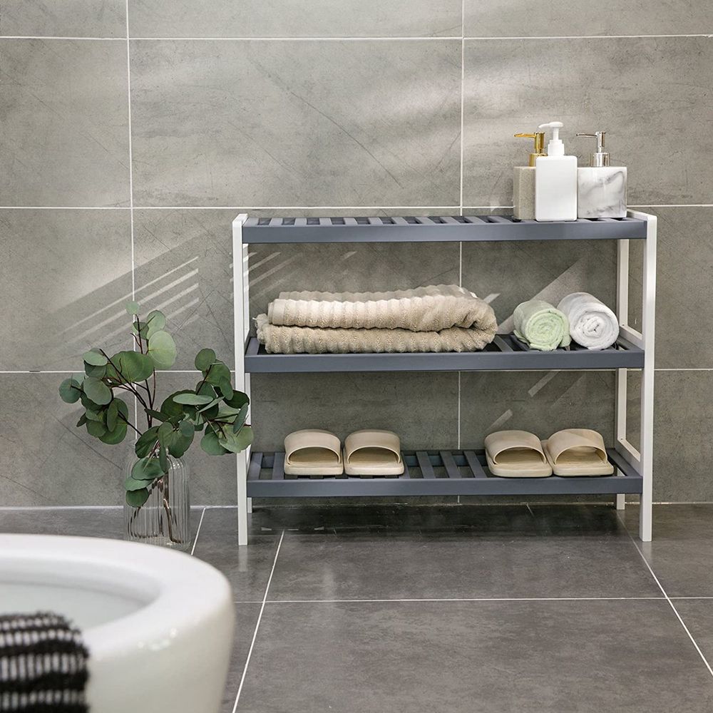 Songmics Παπουτσοθήκη με 3 Ράφια από Μπαμπού - 70 x 55 x 26 cm - Grey / White - LBS03WG