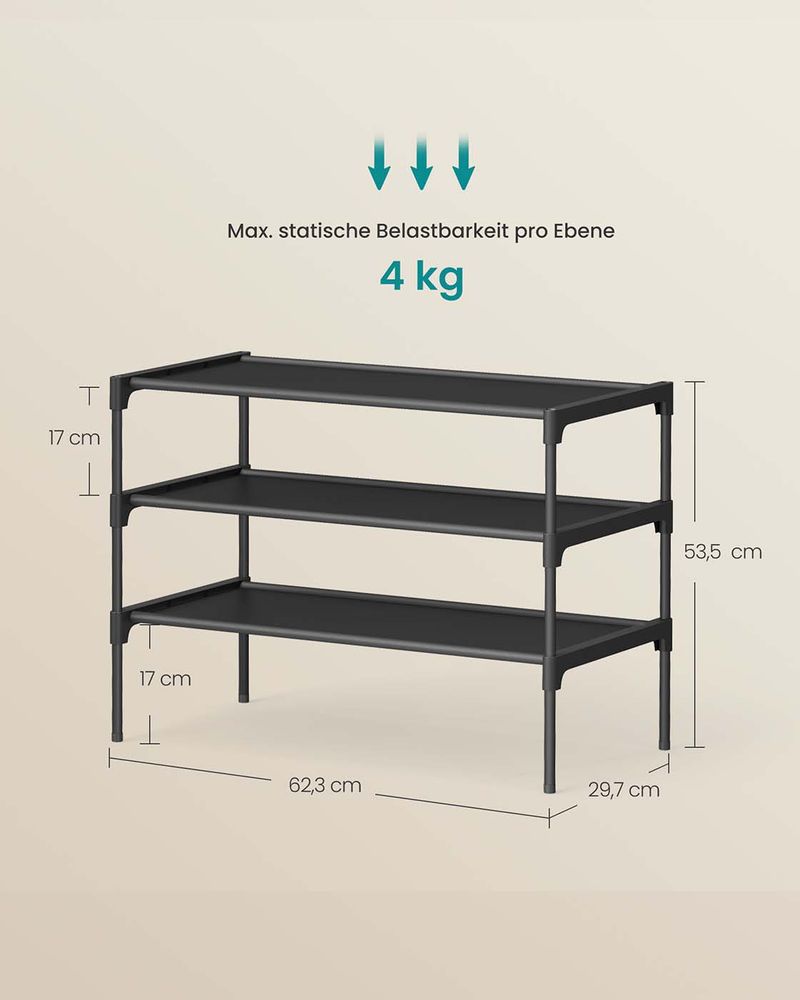Songmics Παπουτσοθήκη με 3 Ράφια - Ink Black - LSH023BH01