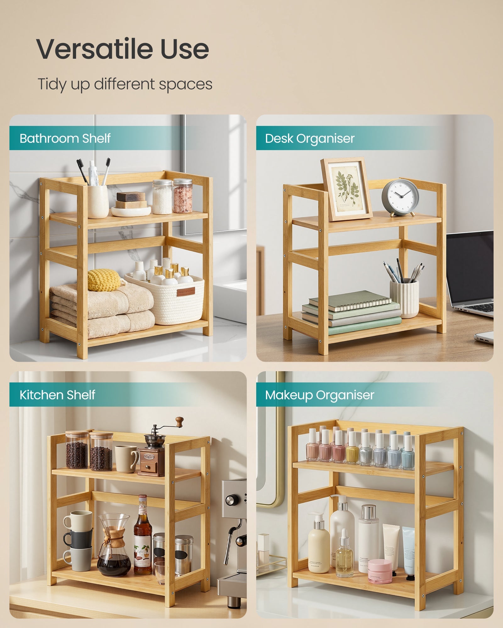 Songmics Ράφι για τον Πάγκο 2 Επιπέδων - ‎Natural Beige - OFS046Y101