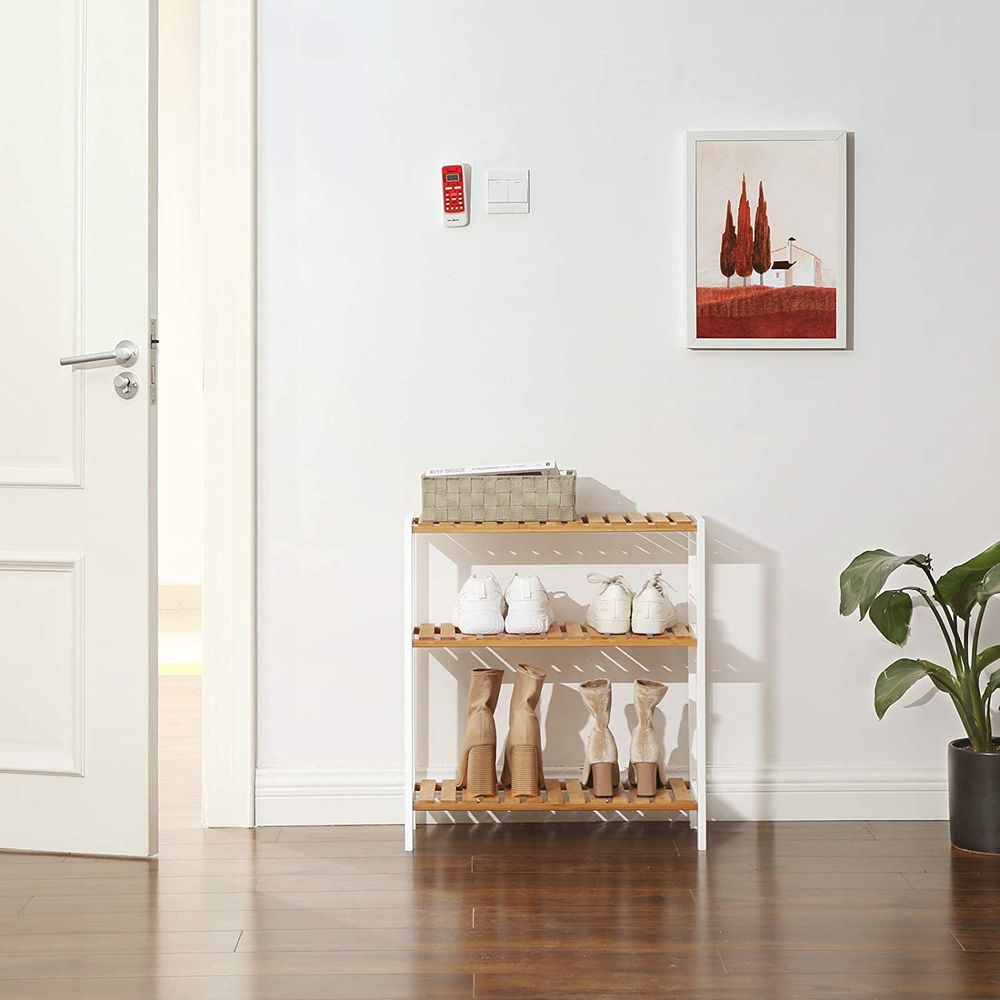 Songmics Ραφιέρα Μπαμπού 3 Επιπέδων - 60 x 26 x 66 cm - ‎Natural / White - BCB33WN