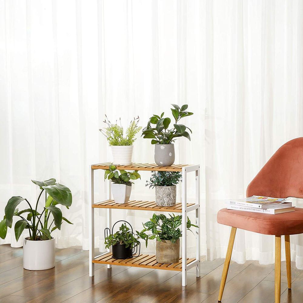 Songmics Ραφιέρα Μπαμπού 3 Επιπέδων - 60 x 26 x 66 cm - ‎Natural / White - BCB33WN