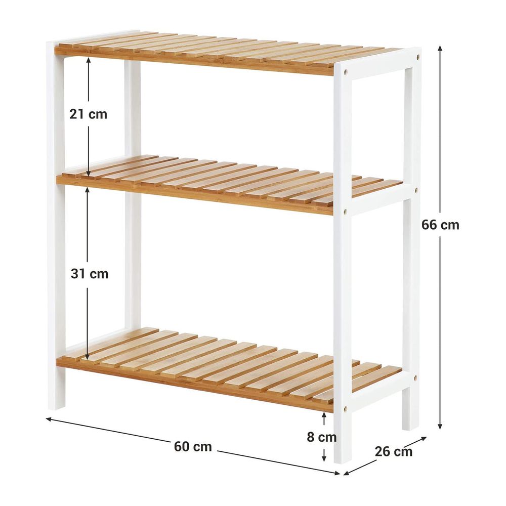 Songmics Ραφιέρα Μπαμπού 3 Επιπέδων - 60 x 26 x 66 cm - ‎Natural / White - BCB33WN