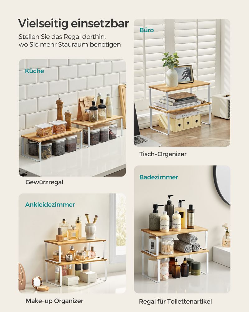 Songmics Σετ με 2 Ξύλινα Ράφια για τον Πάγκο - Cloud White / Natural Beige - KCS200W01V1