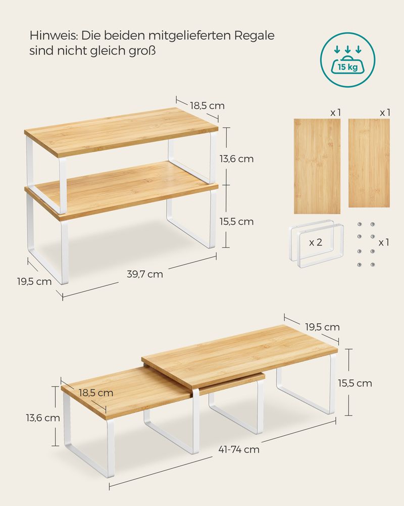 Songmics Σετ με 2 Ξύλινα Ράφια για τον Πάγκο - Cloud White / Natural Beige - KCS200W01V1