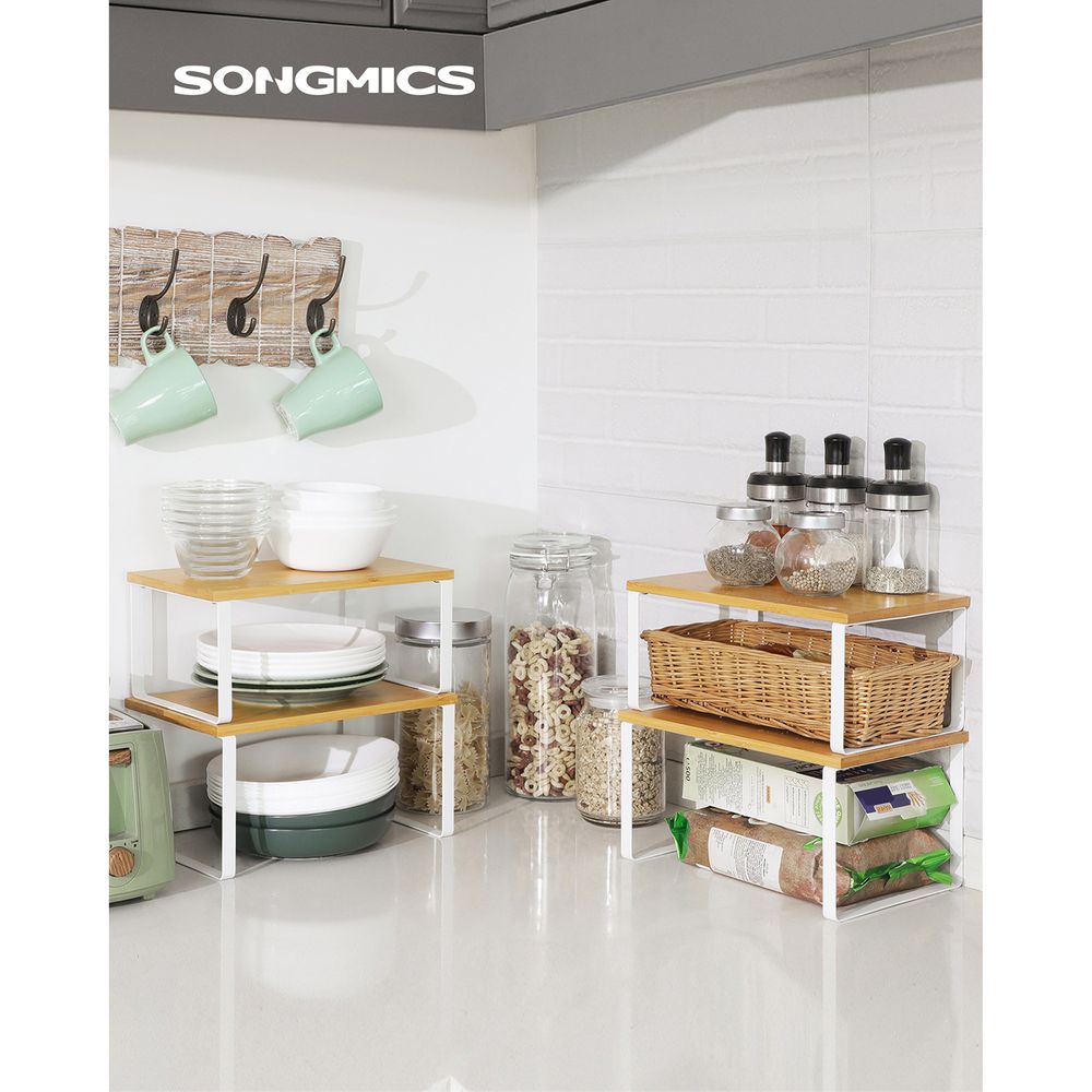 Songmics Σετ με 4 Ξύλινα Ράφια για τον Πάγκο - Cloud White / Natural Beige - KCS010N01V1