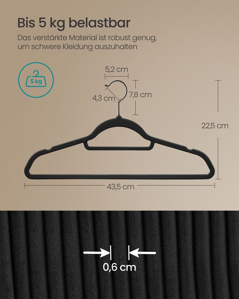 Songmics Σετ με 50 Βελούδινες Κρεμάστρες Ρούχων - Black - CRF021B02