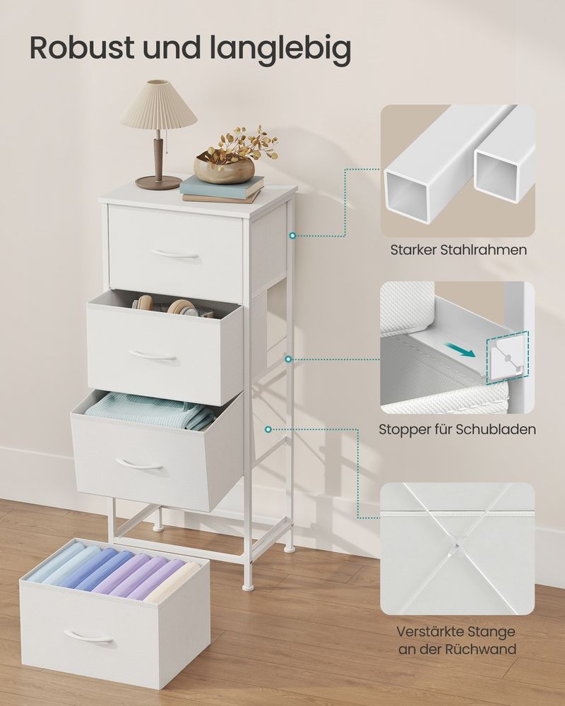 Songmics Συρταριέρα με 4 Υφασμάτινα Συρτάρια - 30 x 39.6 x 95.2 cm - Cloud White / Snow White - LGS314WH01