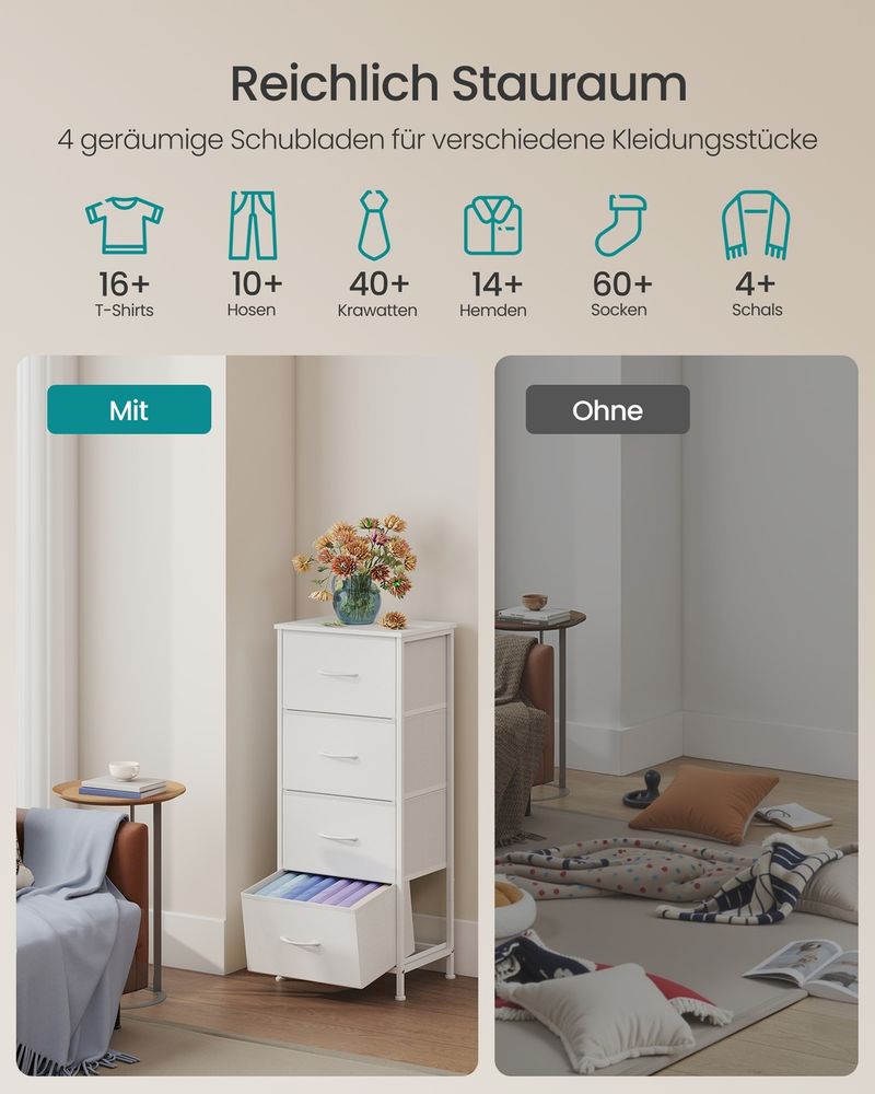 Songmics Συρταριέρα με 4 Υφασμάτινα Συρτάρια - 30 x 39.6 x 95.2 cm - Cloud White / Snow White - LGS314WH01