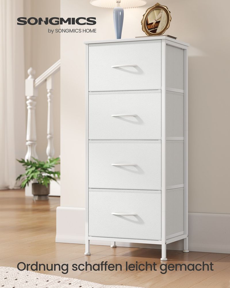 Songmics Συρταριέρα με 4 Υφασμάτινα Συρτάρια - 30 x 39.6 x 95.2 cm - Cloud White / Snow White - LGS314WH01